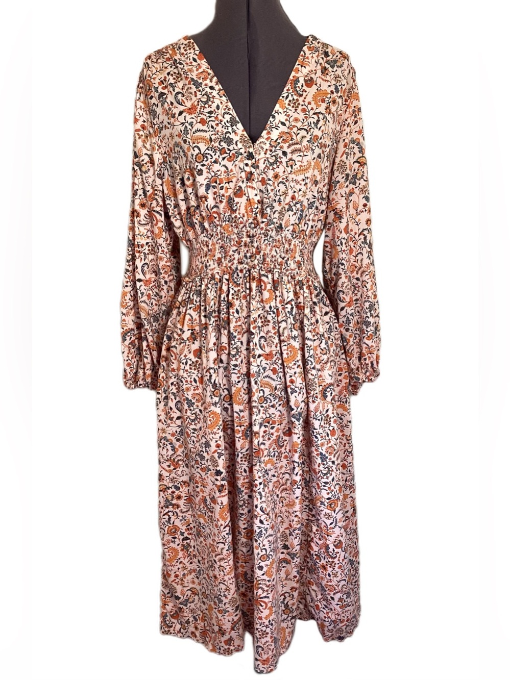 Old Navy Puff-Sleeve Floral Smocked Midi Dress S